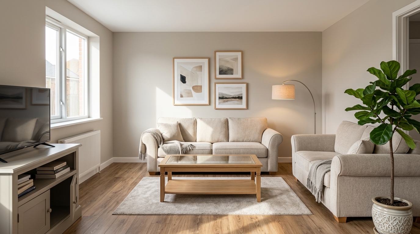 The same room rebuilt, cleaned, and repainted after fire and smoke damage restoration