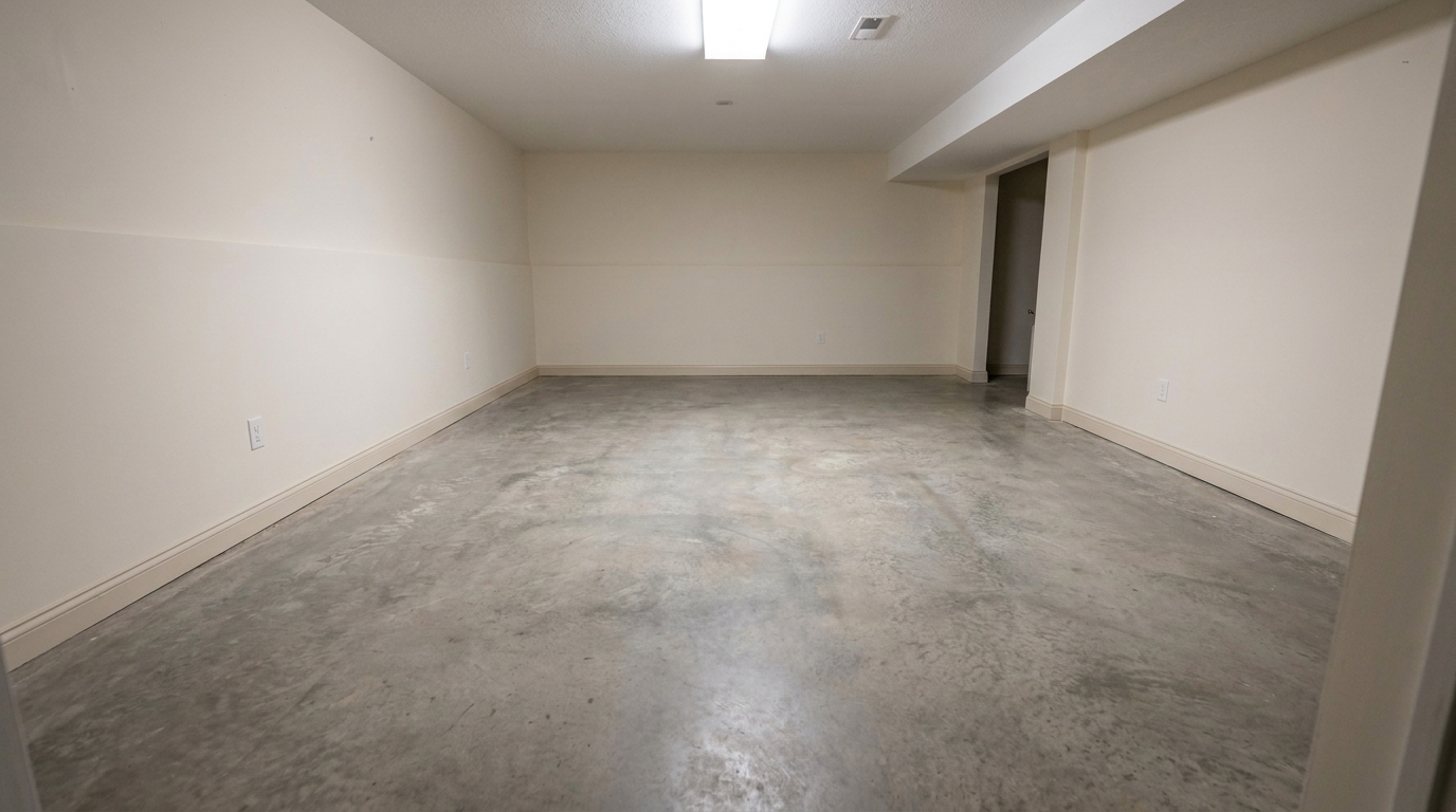The same basement cleaned, sanitized, repaired, and dried after professional sewage cleanup